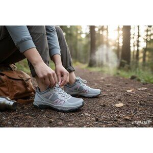 Womens Gray & Pink Hiking Shoes Size 7 Sketchers Lightweight Trail Sneakers